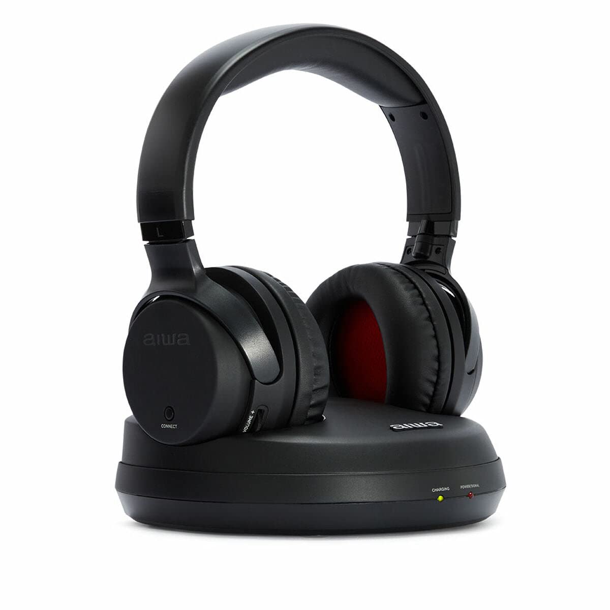 Aiwa WHF-930D Kabellose TV-Kopfhörer, Over-Ear-Kopfhörer HiFi mit optischer Verbindung, drahtlose RF-Übertragung, 3-Kanal-Wähler, voll wiederaufladbar, Schwarz