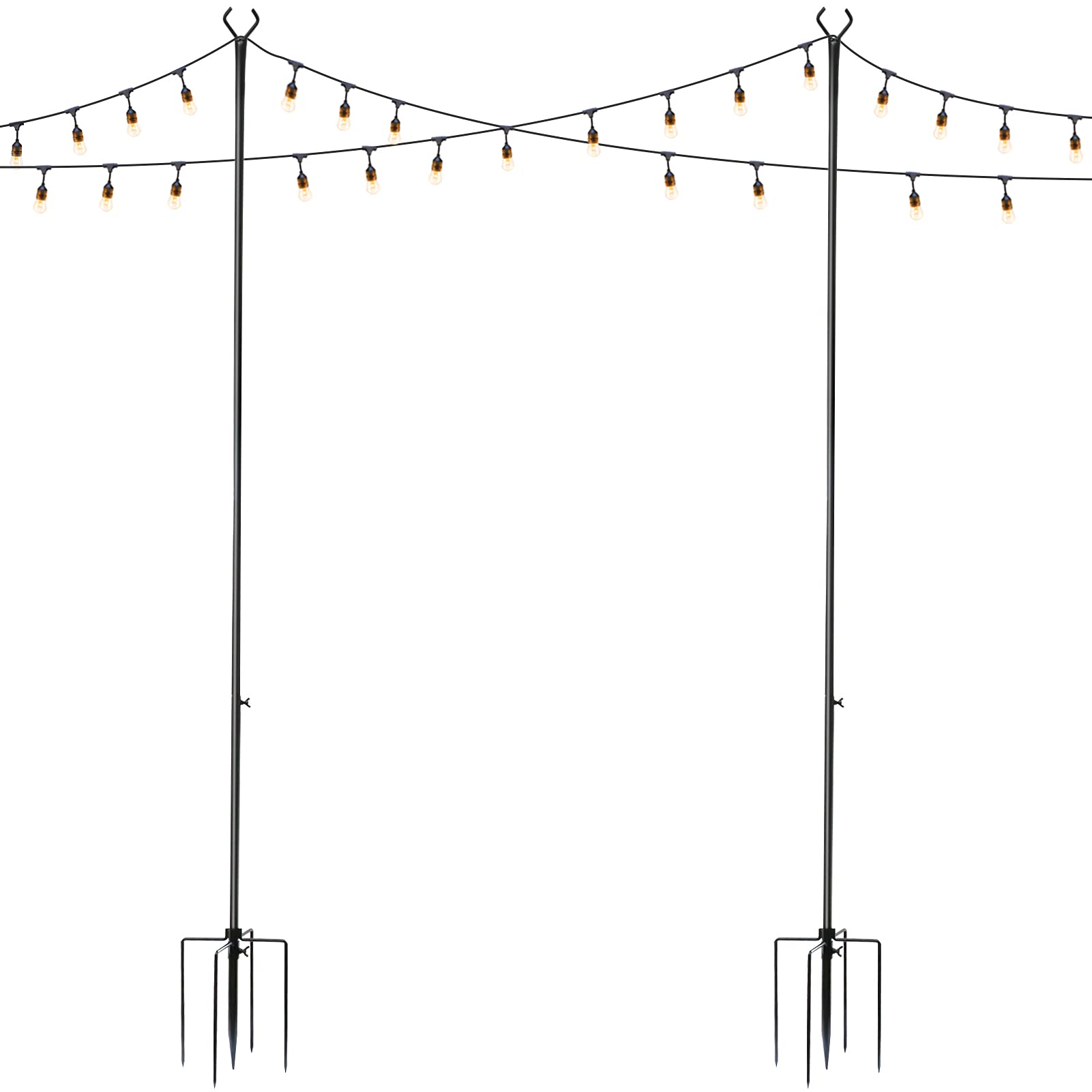 TCBWFY 2 Pack String Light Poles Outdoor,8.5FT Light Poles for Outside String Lights, Outdoor Light Poles for String Lights with Hooks Hang String Lights for Parties, Wedding, Garden, Backyard, Patio