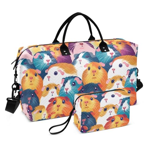 Large Travel Duffel Bag Sports Tote Gym Bag Overnight Weekender Bags Guinea Pigs Carry On Luggage with Toiletry Bags