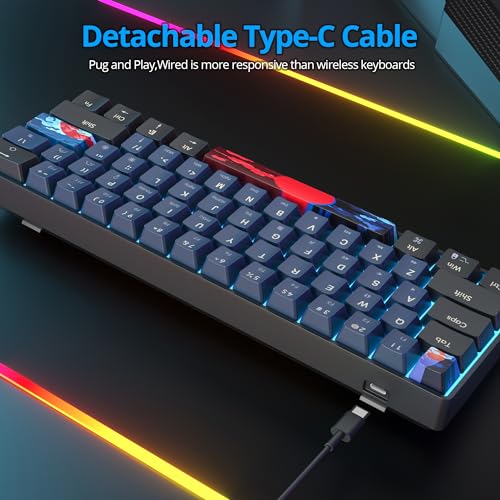 Image of Protable 60% Percent Gaming Keyboard Mechanical, Mini Compact Ice-Blue LED Backlit 61 Keys Wired Office Keyboard with Red Switch for Mac /Win /PS4 /PS5（Black /Red Switch）