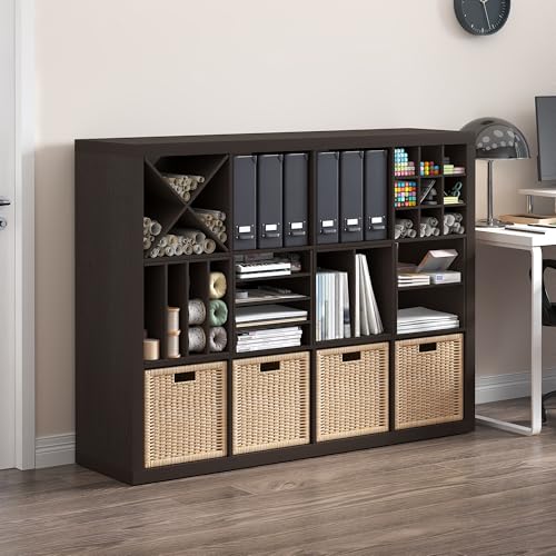 Image of Furinno Cubicle 9-Compartment Cube Insert, Cube Organizer, Black Oak | 12.9W x 12.9H, Tool-Free Assembly, Shelf Accessory, Fits into Furinno Triple Thick Cubes, Ikea Kallax, for Organization