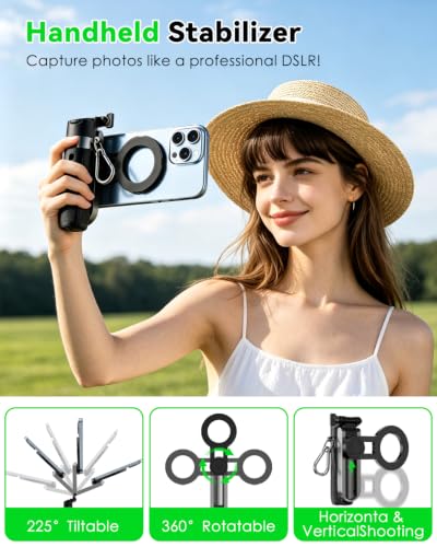 CloudValley Magnetic Selfie Stick & Mini Tripod, 360° Rotation Extendable Handheld Stabilizer/Camera Grip with Remote, 5 in 1 Portable Phone Stand for iPhone/Android, Travel Vlog, Live Stream, Black - image 5