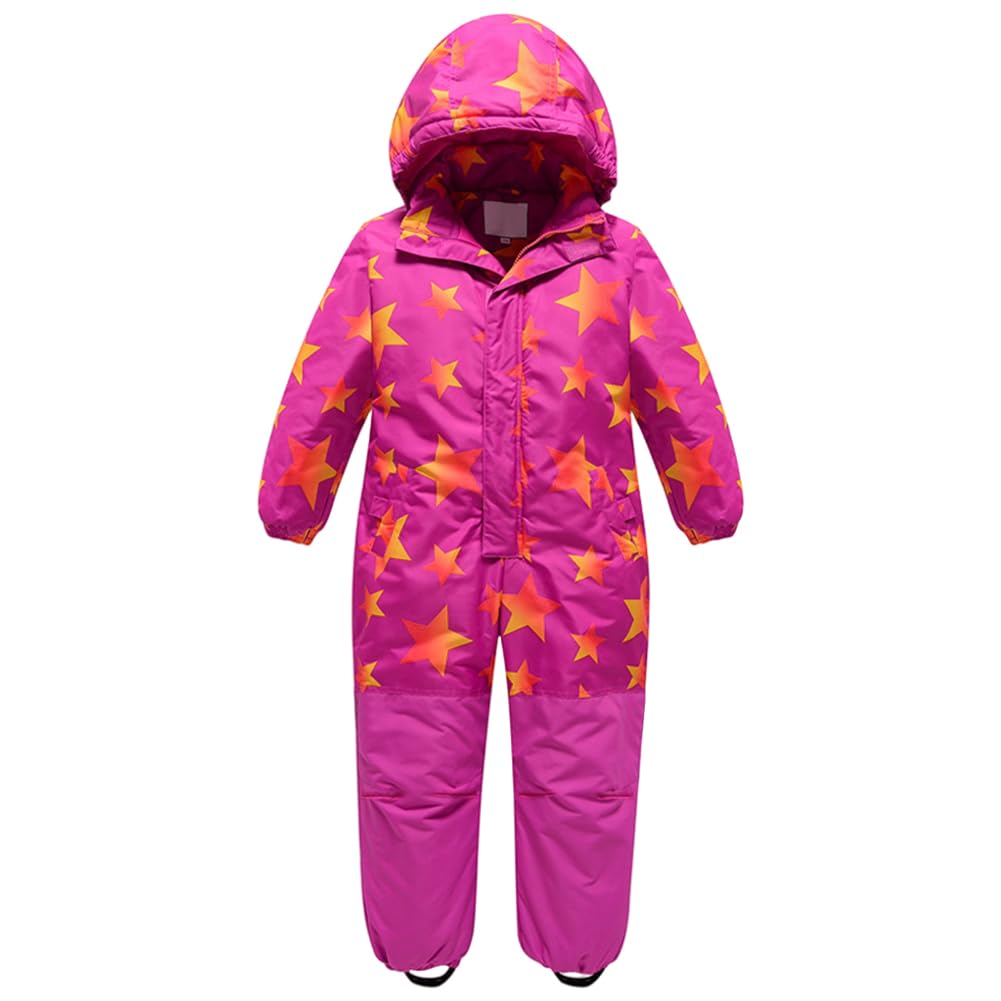 Amur Leopard Skipak voor kinderen, winddicht, waterdicht, eendelig, sneeuwpak voor jongens en meisjes, verdikte skipakken, lila, 104-110