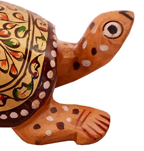 Purpledip Wooden Tortoise/Turtle With Fine Gold Painting; Miniature Idol Gift Vaastu Feng Shui Good Luck Charm (11253) - Image 4