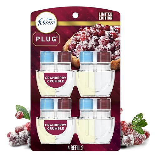 Febreze Plug-In Air Freshener Odor-Fighting Scented Oil Refill for Home Bathroom & Kitchen Holiday Cranberry Crumble Scent 0.87 oz Refills 4 Count
