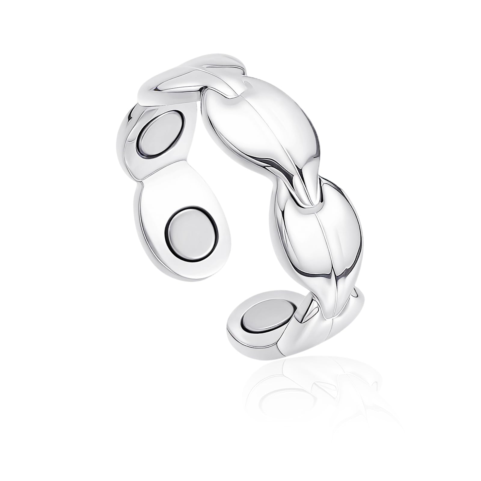 Zecimi Magnetring Silber, 2026 Neu Einfach/Herz/Blätte/Blume Anti Stress Ring mit 2X Stärker Magnetkraft, Offen Verstellbar Vital Ring zur Gewichtsabnahme, Mode Fidget Ring zur Förderung Schlaf