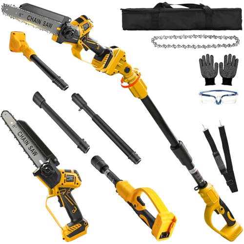 Image of 8 Inch Cordless Pole Saw for Dewalt 20V Max Battery (No Battery), Brushless Electric Chainsaw with Extension Pole, 15Ft Long Reach for Tree Pruning Hedge Cutting