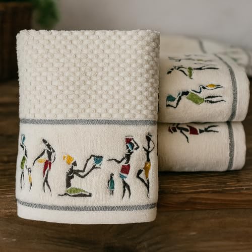 Image of SENSES By Riba Cotton Embroidered Towel Set, 550 GSM Soft & Absorbent, Antimicrobial, Oeko-Tex Certified | Ideal for Home & Gifting, Pack of 4 (2 Bath 27 inchX50 inch + 2 Hand Towels 16 inchX26 inch) - Style 9