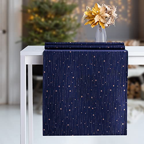 Homede Tischläufer Weihnachten fleckgeschützte Weihnachtsdeko 40x140 cm Arpegio Dunkelblau Gold Cover