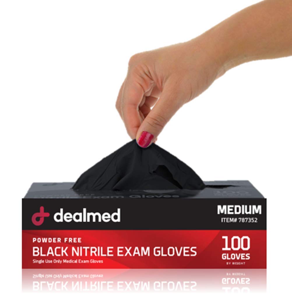 Dealmed Black Nitrile Exam Gloves – Disposable Multi-Purpose Use Medical Gloves Use for First Aid and Medical Facilities