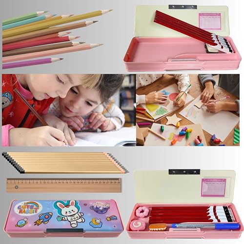 Image of ZAFCO Plastic Magnetic Pencil Box Cartoon Theme For Kids Boys Girls School Going Children Stationaries Organizer Birthday Return Gift School Supplies (Pack Of 1) - Pink