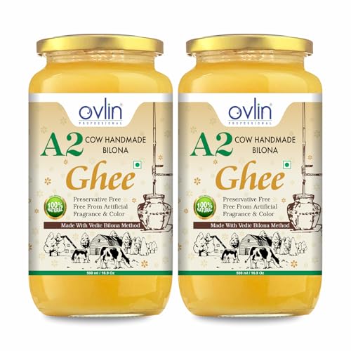 Image of Ovlin Professional 100% A2 Gir Cow ghee | Vedic Bilona Method | Grassfed | Cultured | Premium&Traditional Ghee 500 ml (pack of 2)