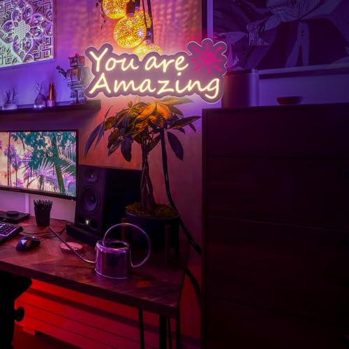 Image of Goneons You Are Amazing Neon Sign for Wall Decor,Dimmable USB Powered Warm White LED Neon Light for Bedroom Classroom Bar Pub Club Party Birthday Gift(15.75 inch*6.3 inch)