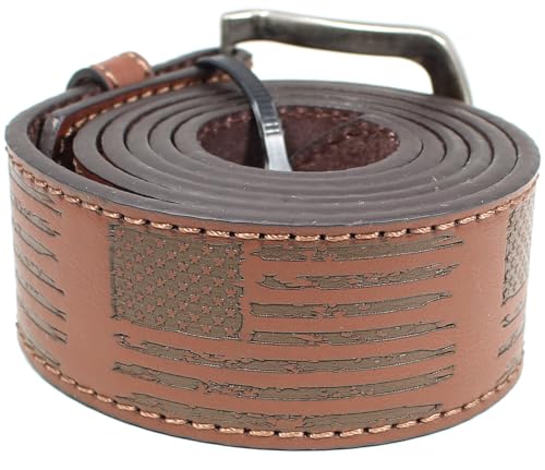 USA Flag Leather Belt Strap Metal Buckle 1.5