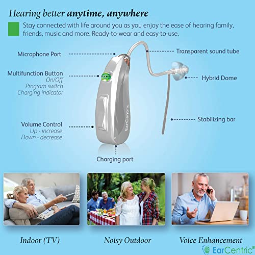 Silver-EarCentric-EasyCharge-Rechargeable-Hearing-Aids-Pair-for-Seniors-Behind-The-Ear-BTE-Ear-Aid-PSAP-digital-Personal-sound-amplification-products-devices-with-Noise-Cancellation