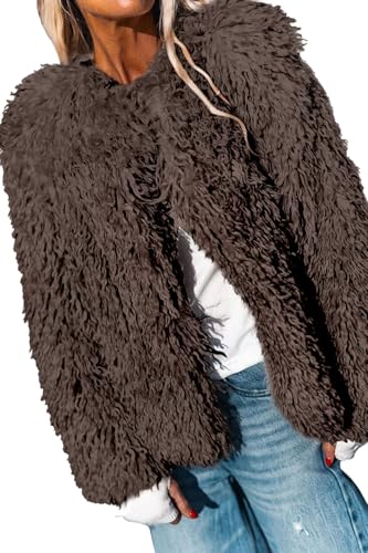 Aoang Women's 2025 Winter Coats Fleece Cropped Jacket Faux Fur Long Sleeve Shaggy Warm Outerwear Fall Clothes