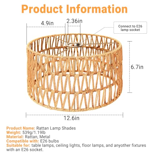 Image of Hanging Light Boho Lamp Shades Small Lamp Shades for Table Lamps Vintage Rattan Lampshade for Hanging Lamp Wall Sconce Floor Lamp Woven LampShades for Living Room Decor Pendant Light