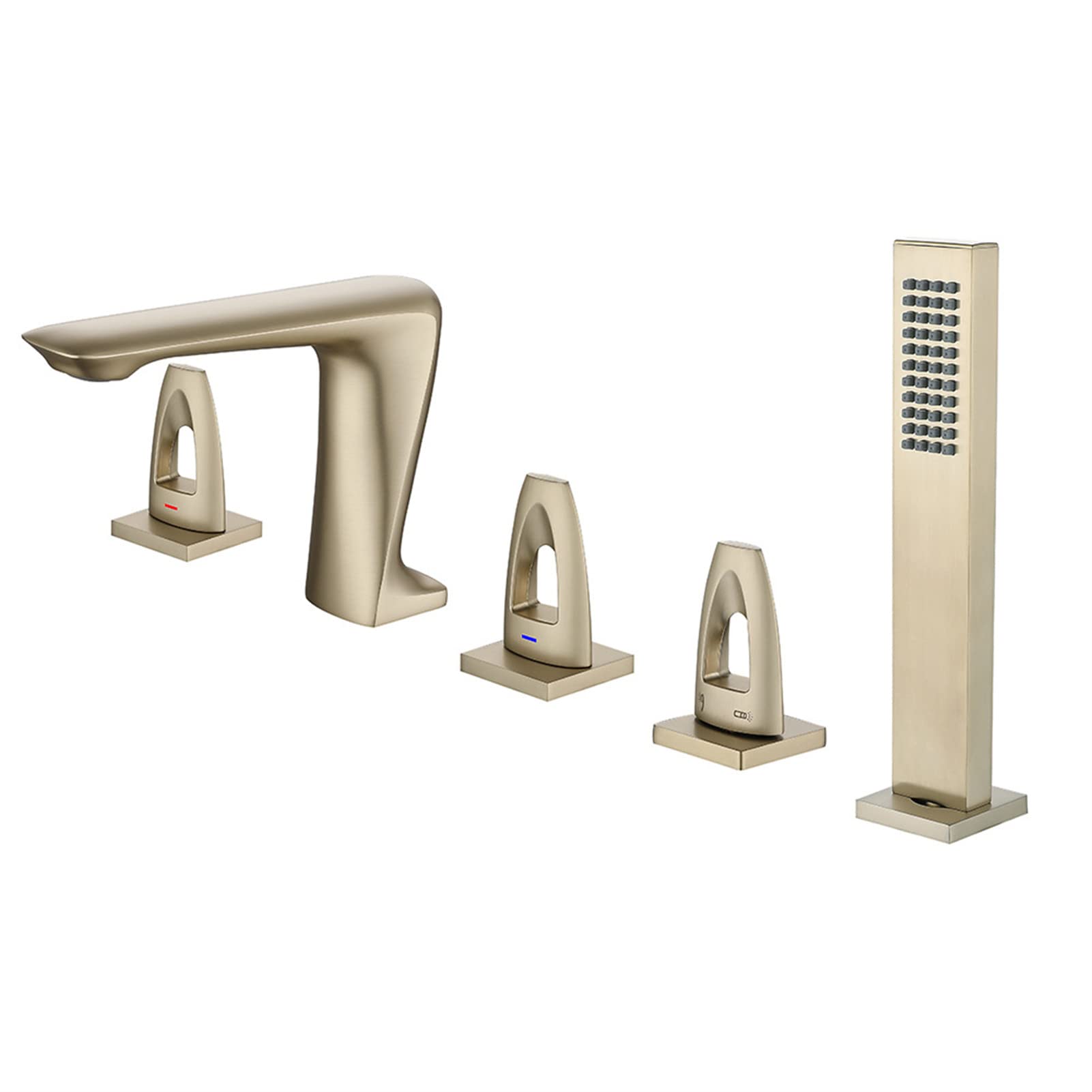OZBMA Bathtub Faucet, 5pc Deck Mounted Bath Shower Set Brass Hand Basin Mixer Tap Widespread Tub Sink Faucet(Gris) (Brushed Gold A)