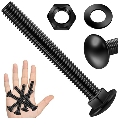 Image of (6 Sets) 3 /8-16 x 3 Carriage Bolts with Nuts and Washers, 304 Stainless Steel Round Head Square Neck 3 /8 Carriage Bolts Screws, Full Thread Black Oxided for Outdoor
