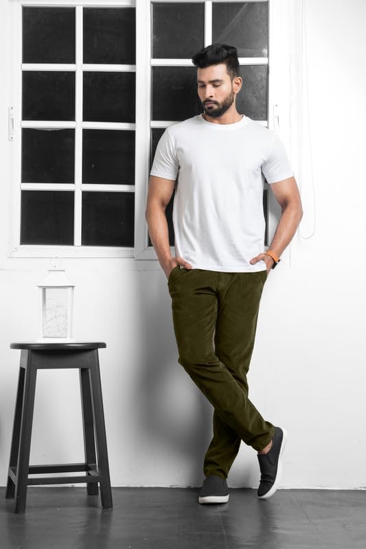Image of BELANO Men Slim Fit Corduroy Cotton Stretch Chinos