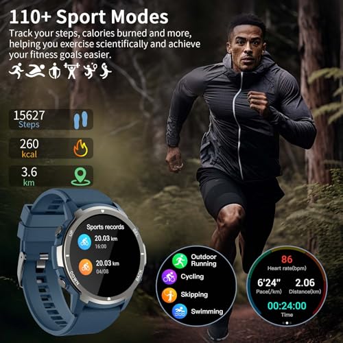 Smart Watches for Men with 4 Buttons, 1.43'' AMOLED Fitness Watch with Heart Rate/BP/Sleep Tracker, Pedometer, 110+ Sport Modes, Password, Waterproof Military Smart Watch for Android iOS - Image 5