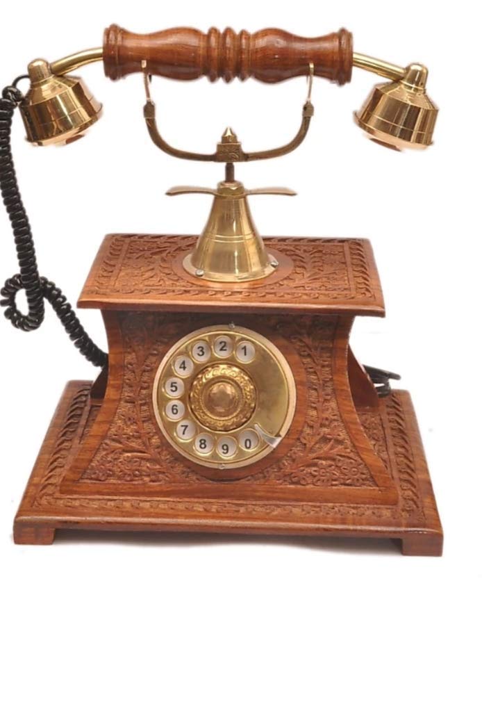 Wooden Telephone Showpiece, Vintage Rotary Dial Design, Decorative Home Decor Accent Beautiful Design Decorative Showpiece (Sheesham Wood Telephone)-picture-22