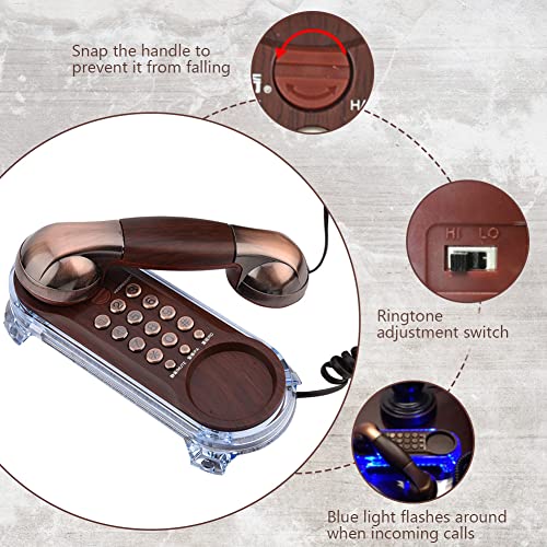 Teléfono retro antiguo de pared con cable rojo bronce miniatura 2