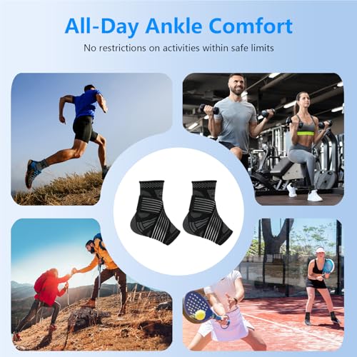Image of DRNAIETY Copper Ankle Brace for Men & Women - 1 Pair Adjustable Ankle Support Compression Sleeve for Plantar Fasciitis, Achilles Tendonitis, Foot Pain, Swelling, Sprains - Everyday Use (Black, Small)