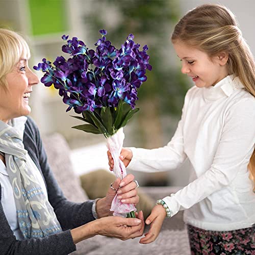 HUIANER 12Pcs Artificial Orchid Flowers Fake Silk Turquoise Orchids Flowers Faux Long Stem for Wedding Bridal Bouquet Wreath Table Centerpiece Outdoor Decor (Purple Blue) - Image 3
