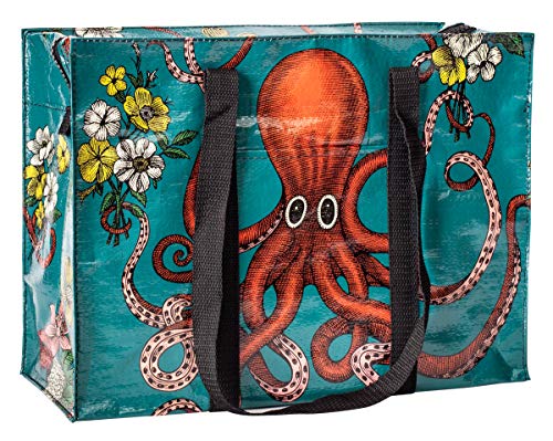 Blue Q Reusable Shoulder Tote Bag - Octopus - Carry Everywhere Bag with a Hefty Zipper Exterior Pocket & Reinforced Floor Easy to Clean Spacious Durable & Fun Design 95% Recycled Material