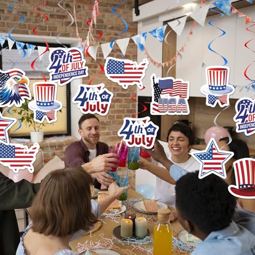 Image of 16pcs 4th of July Hanging Swirls Decorations Fourth of July Swirls Ceiling Streamers Decor American Flag Stars Hanging Swirls for Indepence Day Themed Patriotic Party Deocr Supplies