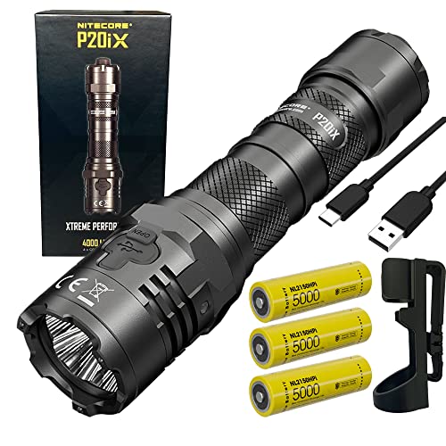 Nitecore Value Bundle P20iX Lampe de poche LED USB USB-C Type-C 4000 lumens avec accessoires de qualité supérieure 2 étuis NL2150HPi et Eco-Sensa