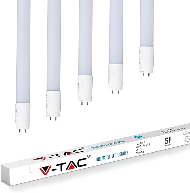 V-TAC T8 Retrofit Nanoplastic Tube Fluorescent Replacement [Energy Class A+] (6400K, 22W-150cm) | Pack of 5