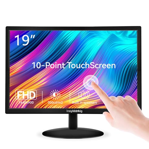 Insykktrkig Monitor touch screen da 19 pollici FHD 1440 x 900 60 Hz Multi-Touch Monitor, PC 16:10 Display con altoparlante/HDMI/VGA/Type-B, compatibile con computer portatile/Ras Pi/Windows OS