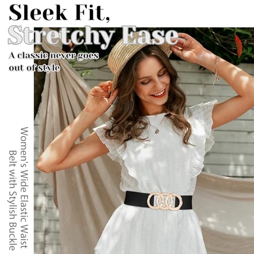 Elastic Waist Belt for Women Fashion, Wide Stretchy Belt with Ring Buckle for Dresses, Casual or Formal Outfits4
