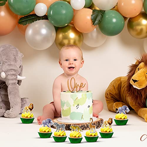 Image of Party Propz 14pcs Jungle Theme Cake Topper - Cupcake Toppers, Forest Pick, Animal Theme Birthday Decoration, Earth Tones