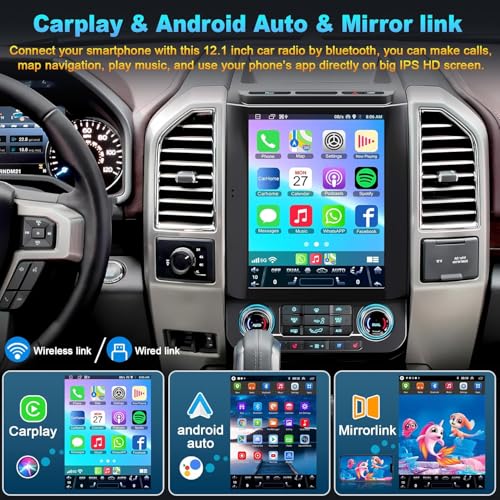 for Ford F150 2015 2016 2017 2018 2019 2020 Android 13 Car Stereo 8-core, 12.1 Inch IPS Touch Screen Car Radio with Wireless Carplay/Android Auto,GPS, WiFi, Bluetooth, FM, DVR