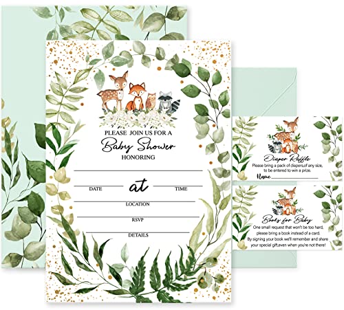 Invitation baby shower greenery avec cartes tombola couches et enveloppes x25