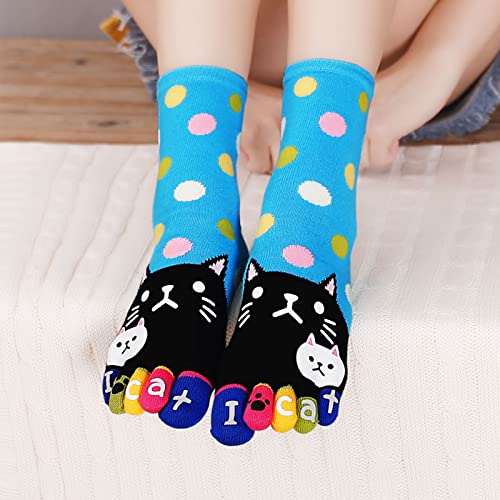 Image of CaiDieNu Women's Animal Toe Socks - Cotton Five Finger Colorful Funny Casual Crew Socks for Ladies