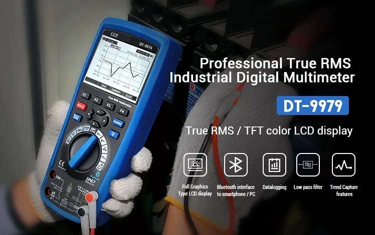 Multimeter DT-9979 by CEM True RMS AC/DC 1000V Digital Multimeter Tester AC DC 50000 counts,IP67 Waterproof and Auto Power Off Bluetooth interface