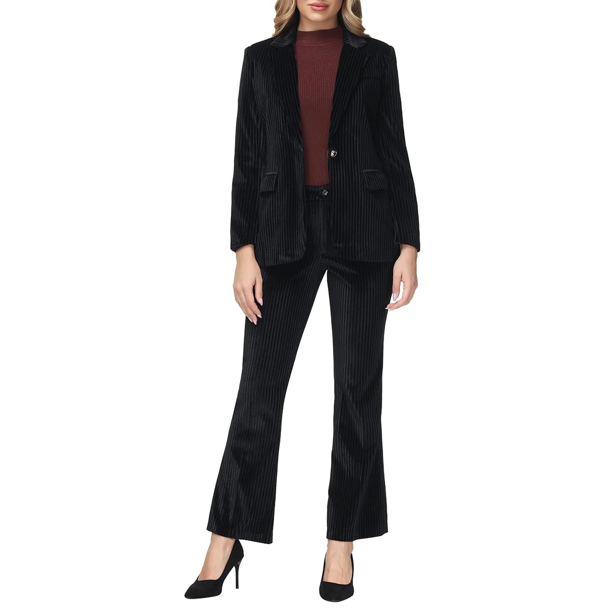 MODFUL Velvet Pant Suits for Women 2 Piece Set Casual Business Office Vintage Trouser-Suit