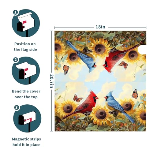 Image of Sunflower Birds Mailbox Cover Magnetic 21x18 Inch Standard Size Spring Summer Floral Butterfly Waterproof Mailbox Wrap Post Cover for Outdoor Outside Garden Yard Seasonal Decor