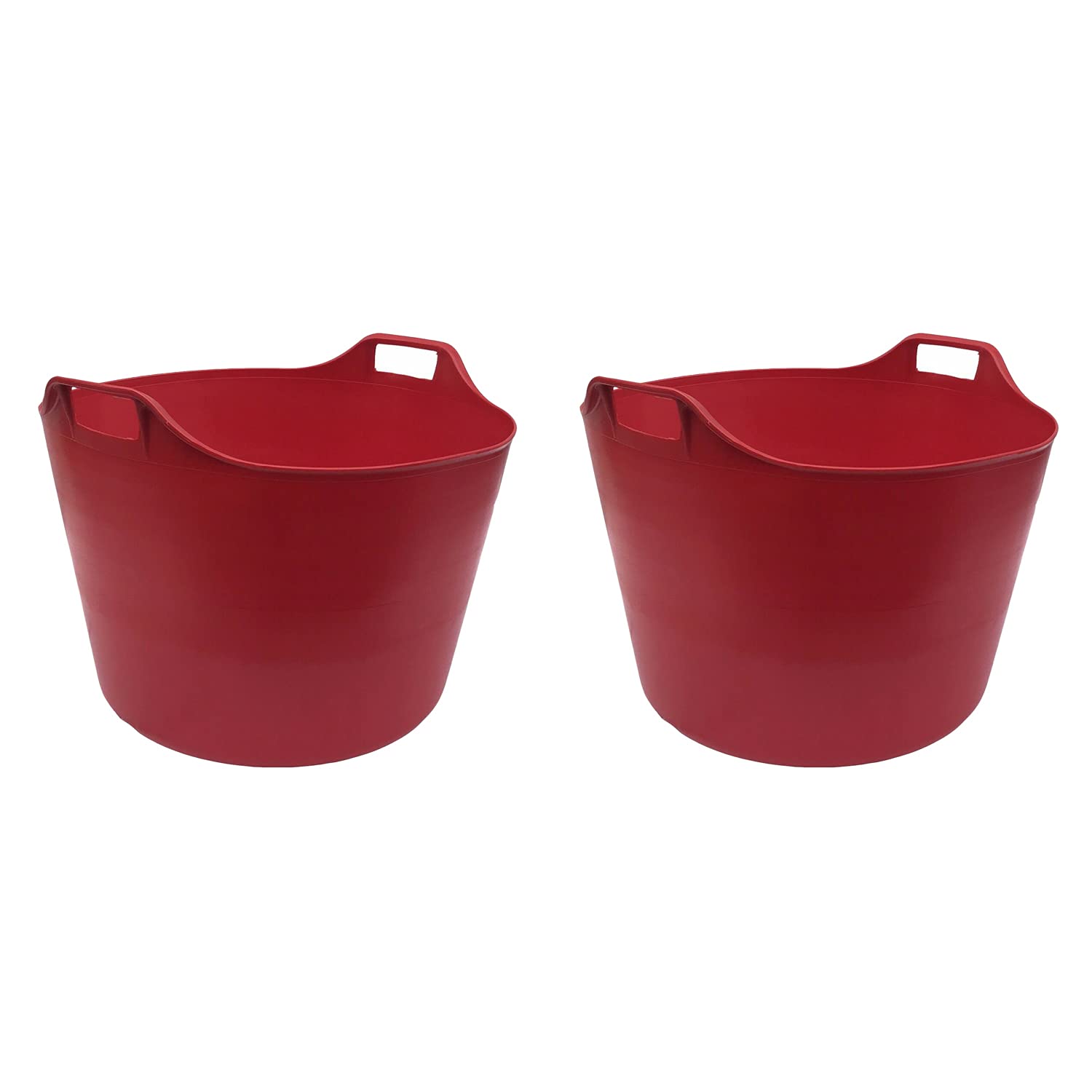 (Set of 2) 75L Litre Extra Large Flexi Tubs Multipurpose Flexible Rubber Storage Container Buckets Garden Trugs Laundry Basket Polyethylene Flex Tub For Home Gardening Toys -Made in UK (Red)