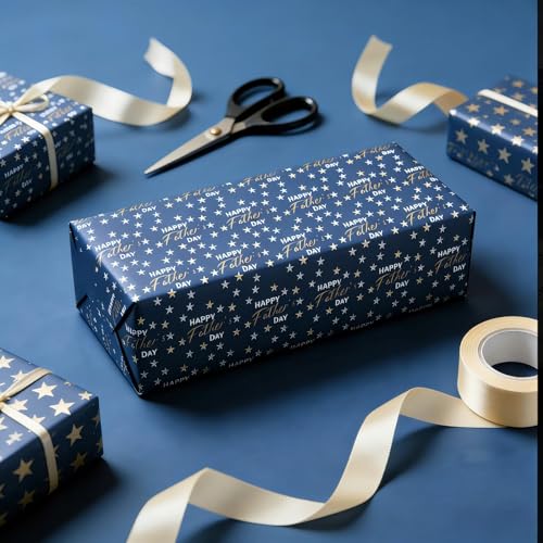 MoSunold 3pcs Fathers Day Wrapping Paper 70x50 cm Best Dad Design Thick Recyclable Paper Tear-Resistant Gift Wrap for Hero Dad Eco-Friendly Present Wrap (Blue)
