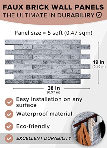Smart Profile 3D Wall Panel - PVC Casted Faux Brick - 50 Sq Ft for Full Wall Interior Coverage - Heat, Scratch & Moisture Resistant Design for Home, Kitchen, DIY - Light Brick - 38.6" x 19.6"