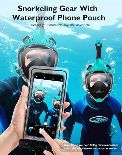 VGKE Máscara de snorkel facial completa para adultos, equipo de snorkel con funda impermeable para teléfono, unisex para hombres y mujeres, vista panorámica HD de 180 grados, a prueba de fugas y anti-vaho, respiración libre miniatura 6