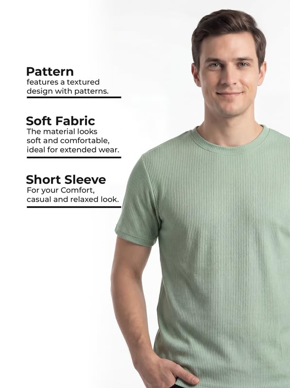 Image of Poly Cotton Frill Round Neck T-Shirt for Men | |