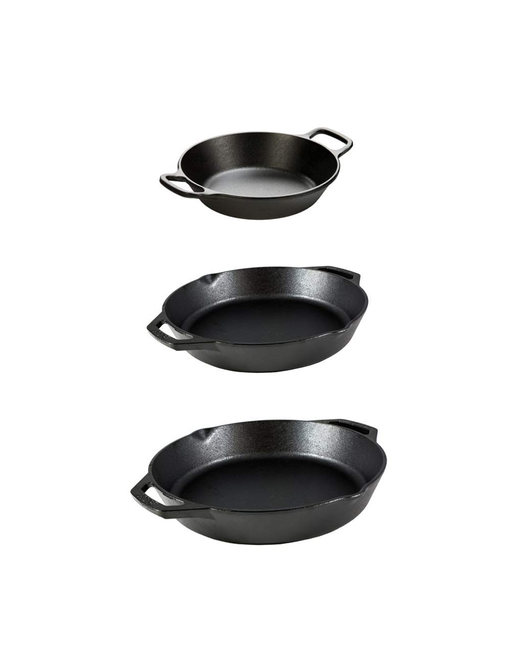 Lodge Cast Iron 3 Piece Bundle. 12 inch, 10.25 inches and 8 inch Ergonomic, Heat Treated, and Pre-Seasoned Cast Iron Pans with Two Loop-Style Handles (Made in the USA)