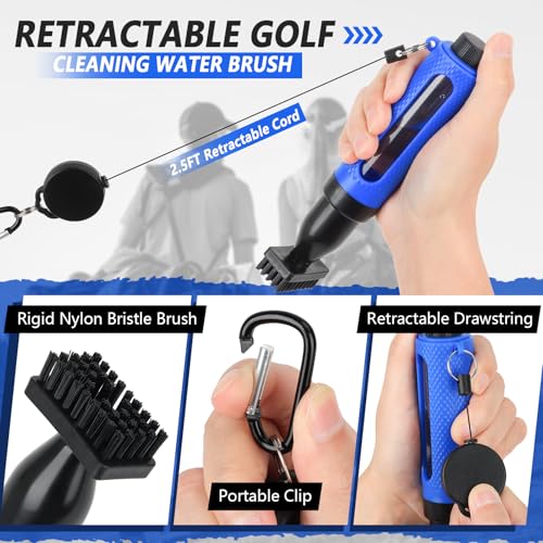 Image of Golf Club Cleaning Kit,Golf Accessories,Golf Cleaning Kit with Golf Club Cleaner Water Brush,Towel,Divot Repair Tool,Groove Sharpener,Golf Ball Alignment Complete Golf Kit