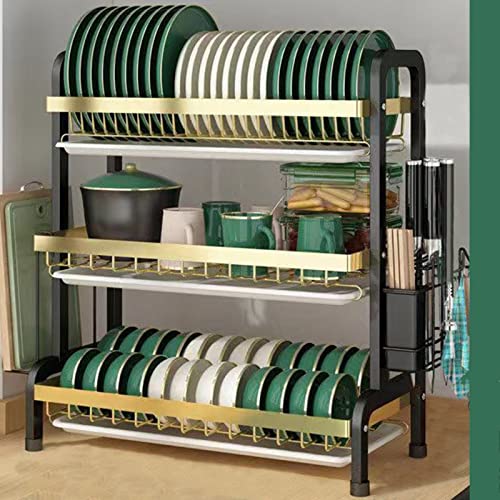 SDdPulse Estante de especias de 3 niveles, escurridor ajustable grande escurridor para almacenamiento cocina contador organización compacto cocina escurridor juego de tablero, negro-56x23,5x61cm